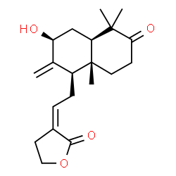 ChemSpider 2D Image | (3Z)-3-{2-[(1R,3S,4aR,8aR)-3-Hydroxy-5,5,8a-trimethyl-2-methylene-6-oxodecahydro-1-naphthalenyl]ethylidene}dihydro-2(3H)-furanone | C20H28O4