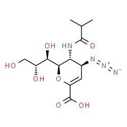 ChemSpider 2D Image | (6R)-2,6-Anhydro-4-azido-3,4,5-trideoxy-5-(isobutyrylamino)-6-[(1R,2R)-1,2,3-trihydroxypropyl]-L-threo-hex-2-enonic acid | C13H20N4O7