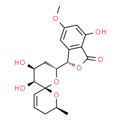 ChemSpider 2D Image | (3S)-3-[(2R,4S,5S,6R,8S)-4,5-Dihydroxy-8-methyl-1,7-dioxaspiro[5.5]undec-10-en-2-yl]-7-hydroxy-5-methoxy-2-benzofuran-1(3H)-one | C19H22O8