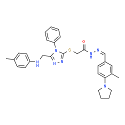 ChemSpider 2D Image | 2-[(5-{[(4-Methylphenyl)amino]methyl}-4-phenyl-4H-1,2,4-triazol-3-yl)sulfanyl]-N'-{(Z)-[3-methyl-4-(1-pyrrolidinyl)phenyl]methylene}acetohydrazide | C30H33N7OS