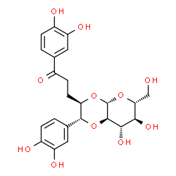 ChemSpider 2D Image | 1-(3,4-Dihydroxyphenyl)-3-[(2R,3R,4aR,6R,7S,8S,8aR)-2-(3,4-dihydroxyphenyl)-7,8-dihydroxy-6-(hydroxymethyl)hexahydro-4aH-pyrano[2,3-b][1,4]dioxin-3-yl]-1-propanone | C23H26O11