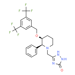 ChemSpider 2D Image | 5-{[(2S,3S)-3-{[3,5-bis(trifluoromethyl)benzyl]oxy}-2-phenylpiperidin-1-yl]methyl}-1H-1,2,4-triazol-3-ol | C23H22F6N4O2