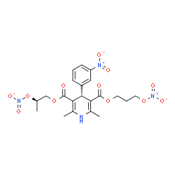 ChemSpider 2D Image | (2R)-2-(Nitrooxy)propyl 3-(nitrooxy)propyl (4R)-2,6-dimethyl-4-(3-nitrophenyl)-1,4-dihydro-3,5-pyridinedicarboxylate | C21H24N4O12