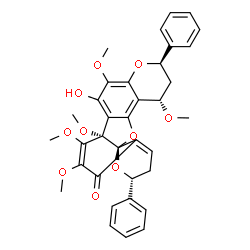 ChemSpider 2D Image | (2R,7aS,11R,13S,14aR)-8-hydroxy-6,7,7a,9,13-pentamethoxy-2,11-diphenyl-2,3,12,13-tetrahydro-11H-furo[2,3-f:4,5-i']dichromen-5(7aH)-one | C35H34O10