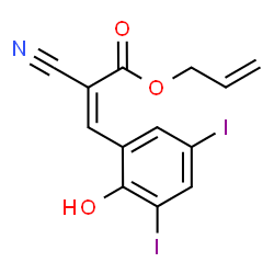 ChemSpider 2D Image | Allyl (2Z)-2-cyano-3-(2-hydroxy-3,5-diiodophenyl)acrylate | C13H9I2NO3