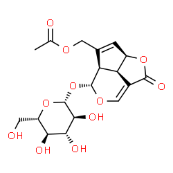 ChemSpider 2D Image | [(2aR,4aR,5R,7bR)-5-(beta-L-Glucopyranosyloxy)-1-oxo-2a,4a,5,7b-tetrahydro-1H-2,6-dioxacyclopenta[cd]inden-4-yl]methyl acetate | C18H22O11