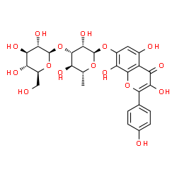 ChemSpider 2D Image | 3,5,8-Trihydroxy-2-(4-hydroxyphenyl)-4-oxo-4H-chromen-7-yl 6-deoxy-3-O-beta-L-glucopyranosyl-alpha-D-mannopyranoside | C27H30O16