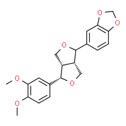 ChemSpider 2D Image | 5-[(3aS,4S,6aS)-4-(3,4-Dimethoxyphenyl)tetrahydro-1H,3H-furo[3,4-c]furan-1-yl]-1,3-benzodioxole | C21H22O6