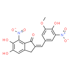 ChemSpider 2D Image | (2Z)-5,6-Dihydroxy-2-(4-hydroxy-3-methoxy-5-nitrobenzylidene)-7-nitro-1-indanone | C17H12N2O9