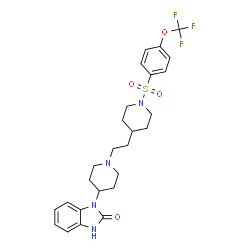ChemSpider 2D Image | 1-{1-[2-(1-{[4-(Trifluoromethoxy)phenyl]sulfonyl}-4-piperidinyl)ethyl]-4-piperidinyl}-1,3-dihydro-2H-benzimidazol-2-one | C26H31F3N4O4S