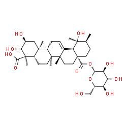 ChemSpider 2D Image | 1-O-[(2beta,3alpha,5beta,8alpha,9beta,10alpha,14beta,17alpha,18alpha,19alpha,20beta)-2,3,19,24-Tetrahydroxy-24,28-dioxours-12-en-28-yl]-beta-L-glucopyranose | C36H56O12
