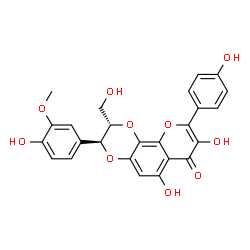 ChemSpider 2D Image | (2S,3S)-6,8-Dihydroxy-3-(4-hydroxy-3-methoxyphenyl)-2-(hydroxymethyl)-9-(4-hydroxyphenyl)-2,3-dihydro-7H-[1,4]dioxino[2,3-h]chromen-7-one | C25H20O10