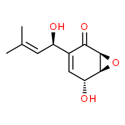 ChemSpider 2D Image | (1S,5R,6S)-5-Hydroxy-3-[(1R)-1-hydroxy-3-methyl-2-buten-1-yl]-7-oxabicyclo[4.1.0]hept-3-en-2-one | C11H14O4