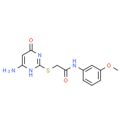 ChemSpider 2D Image | acetamide, 2-[(4-amino-1,6-dihydro-6-oxo-2-pyrimidinyl)thio]-N-(3-methoxyphenyl)- | C13H14N4O3S