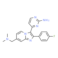 ChemSpider 2D Image | 4-(7-((dimethylamino)methyl)-2-(4-fluorophenyl)imidazo(1,2-a)pyridin-3-yl)pyrimidin-2-amine | C20H19FN6