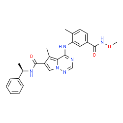 ChemSpider 2D Image | 4-{[5-(Methoxycarbamoyl)-2-methylphenyl]amino}-5-methyl-N-[(1R)-1-phenylethyl]pyrrolo[2,1-f][1,2,4]triazine-6-carboxamide | C25H26N6O3