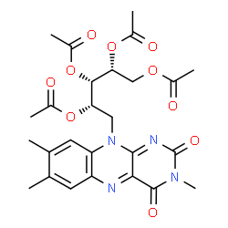 ChemSpider 2D Image | 2,3,4,5-Tetra-O-acetyl-1-deoxy-1-(3,7,8-trimethyl-2,4-dioxo-3,4-dihydrobenzo[g]pteridin-10(2H)-yl)-D-ribitol | C26H30N4O10