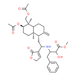 ChemSpider 2D Image | Methyl 3-({2-[(1S,5R,6R,8aR)-6-acetoxy-5-(acetoxymethyl)-5,8a-dimethyl-2-methylenedecahydro-1-naphthalenyl]-1-(2-oxo-2,5-dihydro-3-furanyl)ethyl}amino)-2-hydroxy-4-phenylbutanoate | C35H47NO9
