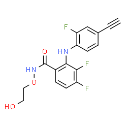 ChemSpider 2D Image | 2-[(4-Ethynyl-2-fluorophenyl)amino]-3,4-difluoro-N-(2-hydroxyethoxy)benzamide | C17H13F3N2O3