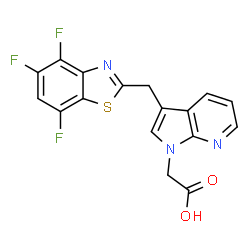 ChemSpider 2D Image | {3-[(4,5,7-Trifluoro-1,3-benzothiazol-2-yl)methyl]-1H-pyrrolo[2,3-b]pyridin-1-yl}acetic acid | C17H10F3N3O2S