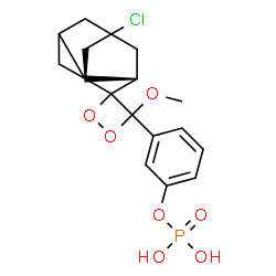 ChemSpider 2D Image | 3-[(1'R,3'S)-5'-Chloro-4-methoxyspiro[1,2-dioxetane-3,2'-tricyclo[3.3.1.1~3,7~]decan]-4-yl]phenyl dihydrogen phosphate | C18H22ClO7P