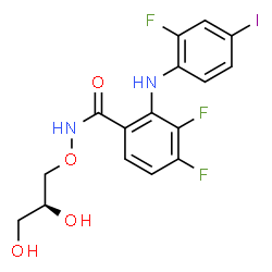 ChemSpider 2D Image | N-[(2S)-2,3-Dihydroxypropoxy]-3,4-difluoro-2-[(2-fluoro-4-iodophenyl)amino]benzamide | C16H14F3IN2O4