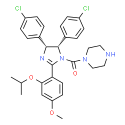 ChemSpider 2D Image | [(4R,5S)-4,5-Bis(4-chlorophenyl)-2-(2-isopropoxy-4-methoxyphenyl)-4,5-dihydro-1H-imidazol-1-yl](1-piperazinyl)methanone | C30H32Cl2N4O3