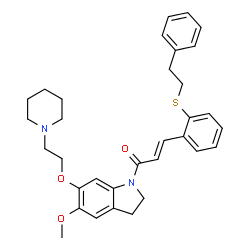 ChemSpider 2D Image | (2E)-1-{5-Methoxy-6-[2-(1-piperidinyl)ethoxy]-2,3-dihydro-1H-indol-1-yl}-3-{2-[(2-phenylethyl)sulfanyl]phenyl}-2-propen-1-one | C33H38N2O3S