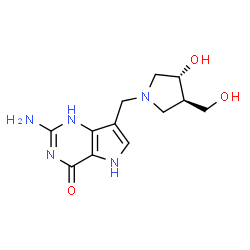ChemSpider 2D Image | 2-Amino-3,5-dihydro-7-[[(3R,4R)-3-hydroxy-4-(hydroxymethyl)-1-pyrrolidinyl]methyl]-4H-pyrrolo[3,2-d]pyrimidin-4-one | C12H17N5O3