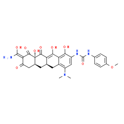 ChemSpider 2D Image | 1-[(5aR,6aS,9Z,10aS)-9-[Amino(hydroxy)methylene]-4-(dimethylamino)-1,10a,12-trihydroxy-8,10,11-trioxo-5,5a,6,6a,7,8,9,10,10a,11-decahydro-2-tetracenyl]-3-(4-methoxyphenyl)urea | C29H30N4O9