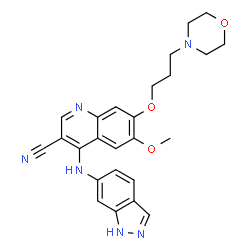 ChemSpider 2D Image | 4-((1H-Indazol-6-yl)amino)-6-methoxy-7-(3-morpholinopropoxy)quinoline-3-carbonitrile | C25H26N6O3
