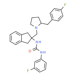 ChemSpider 2D Image | 1-(2-{[2-(4-Fluorobenzyl)-1-pyrrolidinyl]methyl}-2,3-dihydro-1H-inden-2-yl)-3-(3-fluorophenyl)urea | C28H29F2N3O