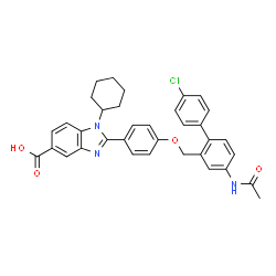 ChemSpider 2D Image | 2-{4-[(4-Acetamido-4'-chloro-2-biphenylyl)methoxy]phenyl}-1-cyclohexyl-1H-benzimidazole-5-carboxylic acid | C35H32ClN3O4