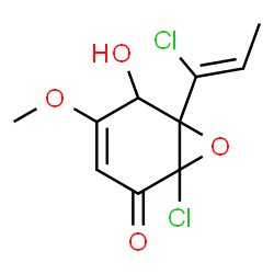 ChemSpider 2D Image | 1-Chloro-6-[(1Z)-1-chloro-1-propen-1-yl]-5-hydroxy-4-methoxy-7-oxabicyclo[4.1.0]hept-3-en-2-one | C10H10Cl2O4