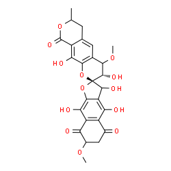 ChemSpider 2D Image | (2S,3'S)-3,3',4,9,10'-Pentahydroxy-4',7-dimethoxy-7'-methyl-6,6',7,7'-tetrahydro-3H,3'H-spiro[naphtho[2,3-b]furan-2,2'-pyrano[4,3-g]chromene]-5,8,9'(4'H)-trione | C26H24O13