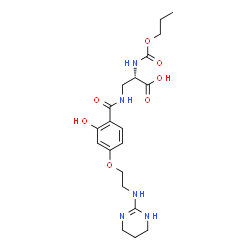 ChemSpider 2D Image | 3-({2-Hydroxy-4-[2-(1,4,5,6-tetrahydro-2-pyrimidinylamino)ethoxy]benzoyl}amino)-N-(propoxycarbonyl)-L-alanine | C20H29N5O7