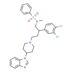 ChemSpider 2D Image | N-{4-[4-(1H-Benzimidazol-1-yl)-1-piperidinyl]-2-(3,4-dichlorophenyl)butyl}-N-methylbenzenesulfonamide | C29H32Cl2N4O2S