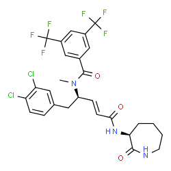 ChemSpider 2D Image | N-[(2R,3E)-1-(3,4-Dichlorophenyl)-5-oxo-5-{[(3S)-2-oxo-3-azepanyl]amino}-3-penten-2-yl]-N-methyl-3,5-bis(trifluoromethyl)benzamide | C27H25Cl2F6N3O3