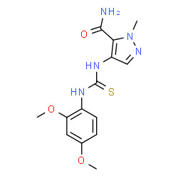 ChemSpider 2D Image | 4-{[(2,4-Dimethoxyphenyl)carbamothioyl]amino}-1-methyl-1H-pyrazole-5-carboxamide | C14H17N5O3S