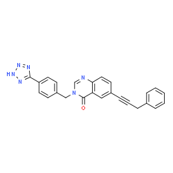 ChemSpider 2D Image | 6-(3-Phenyl-1-propyn-1-yl)-3-[4-(2H-tetrazol-5-yl)benzyl]-4(3H)-quinazolinone | C25H18N6O