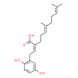 ChemSpider 2D Image | (2Z,5E)-2-[2-(2,5-Dihydroxyphenyl)ethylidene]-6,10-dimethyl-5,9-undecadienoic acid | C21H28O4