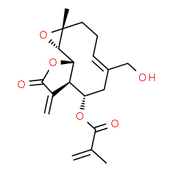 ChemSpider 2D Image | (1aR,4Z,7S,7aR,10aS,10bS)-5-(Hydroxymethyl)-1a-methyl-8-methylene-9-oxo-1a,2,3,6,7,7a,8,9,10a,10b-decahydrooxireno[9,10]cyclodeca[1,2-b]furan-7-yl methacrylate | C19H24O6