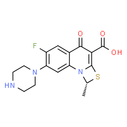 ChemSpider 2D Image | (1R)-6-Fluoro-1-methyl-4-oxo-7-(1-piperazinyl)-4H-[1,3]thiazeto[3,2-a]quinoline-3-carboxylic acid | C16H16FN3O3S