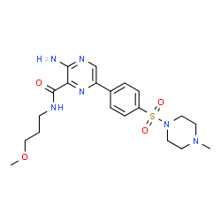 ChemSpider 2D Image | 3-Amino-N-(3-methoxypropyl)-6-{4-[(4-methyl-1-piperazinyl)sulfonyl]phenyl}-2-pyrazinecarboxamide | C20H28N6O4S