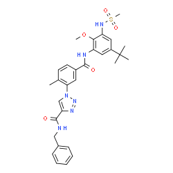 ChemSpider 2D Image | N-benzyl-1-[5-({5-tert-butyl-2-methoxy-3-[(methylsulfonyl)amino]phenyl}carbamoyl)-2-methylphenyl]-1H-1,2,3-triazole-4-carboxamide | C30H34N6O5S