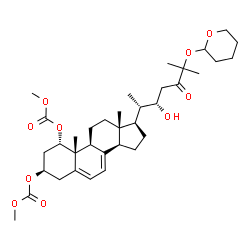 ChemSpider 2D Image | (1alpha,3beta,22S)-22-Hydroxy-24-oxo-25-(tetrahydro-2H-pyran-2-yloxy)cholesta-5,7-diene-1,3-diyl dimethyl biscarbonate | C36H54O10