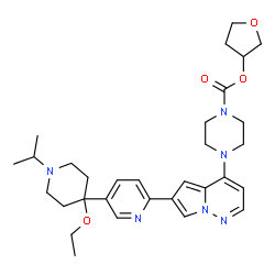 ChemSpider 2D Image | oxolan-3-yl 4-{6-[5-(4-ethoxy-1-isopropylpiperidin-4-yl)pyridin-2-yl]pyrrolo[1,2-b]pyridazin-4-yl}piperazine-1-carboxylate | C31H42N6O4