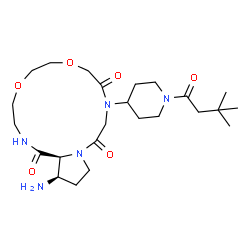 ChemSpider 2D Image | (17R,17aS)-17-Amino-11-[1-(3,3-dimethylbutanoyl)-4-piperidinyl]decahydro-9H-pyrrolo[2,1-i][1,4,7,10,13]dioxatriazacyclopentadecine-1,10,13(2H)-trione | C24H41N5O6