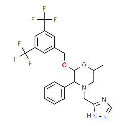 ChemSpider 2D Image | 2-{[3,5-Bis(trifluoromethyl)benzyl]oxy}-6-methyl-3-phenyl-4-(1H-1,2,4-triazol-5-ylmethyl)morpholine | C23H22F6N4O2