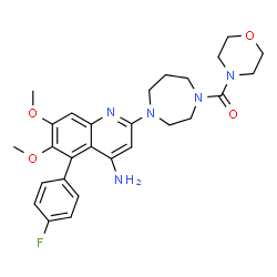 ChemSpider 2D Image | {4-[4-Amino-5-(4-fluorophenyl)-6,7-dimethoxy-2-quinolinyl]-1,4-diazepan-1-yl}(4-morpholinyl)methanone | C27H32FN5O4